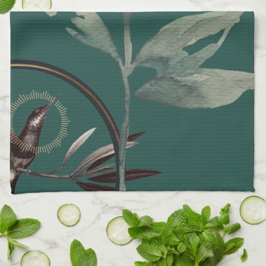 Rich Blauwgroen Green Artistic Waterverf Leaves Theedoek (Gevouwen)