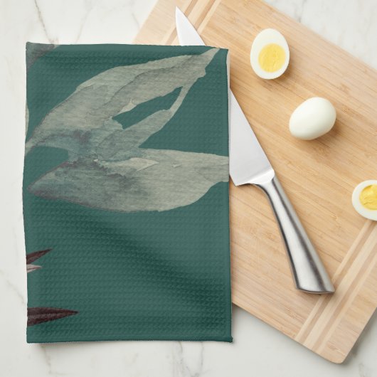 Rich Blauwgroen Green Artistic Waterverf Leaves Theedoek (Quarter Fold)