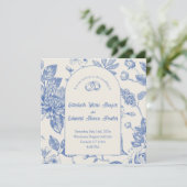 Rich Blue French Floral Toile Bloemen Uitnodiging (Staand voorkant)