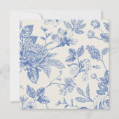 Rich Blue French Floral Toile Bloemen Uitnodiging (Achterkant)