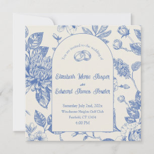 Rich Blue French Floral Toile Bloemen Uitnodiging