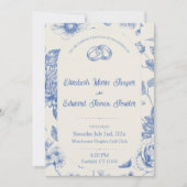 Rich Blue French Floral Toile Bloemen Uitnodiging (Voorkant)