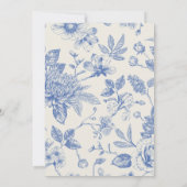 Rich Blue French Floral Toile Bloemen Uitnodiging (Achterkant)