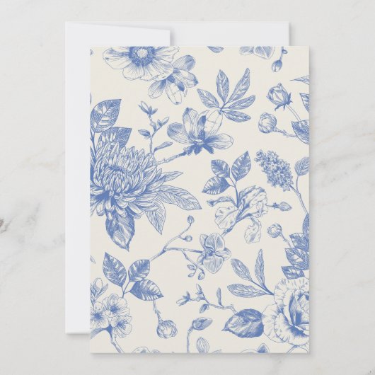 Rich Blue French Floral Toile Bloemen Uitnodiging (Achterkant)