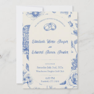 Rich Blue French Floral Toile Bloemen Uitnodiging
