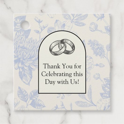 Rich Blue French Floral Toile Floral Bedankjes Labels (Voorkant)