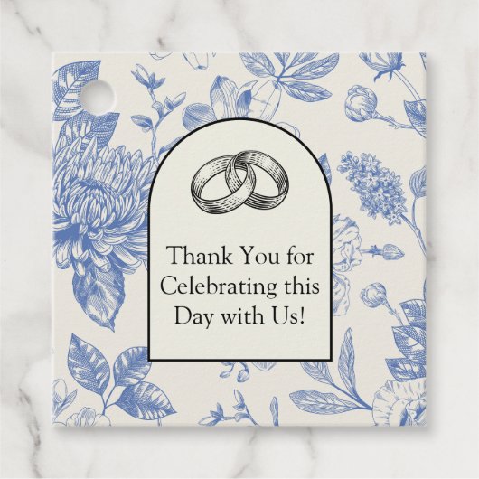 Rich Blue French Floral Toile Floral Bedankjes Labels (Voorkant)