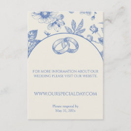 Rich Blue French Floral Toile Floral Informatiekaartje