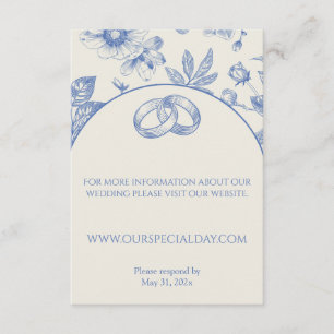 Rich Blue French Floral Toile Floral Informatiekaartje