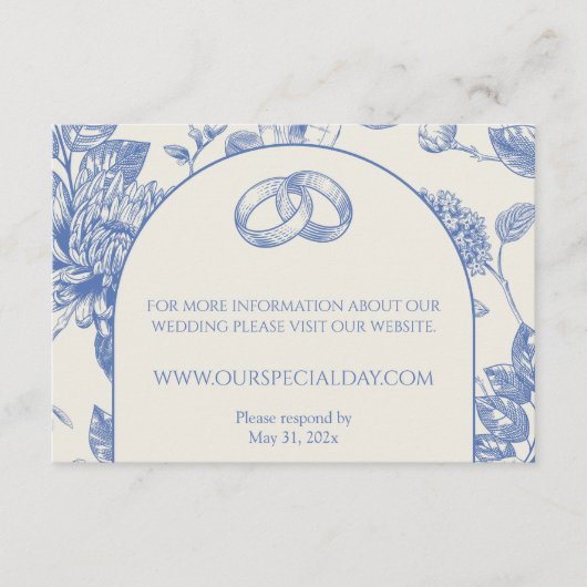 Rich Blue French Floral Toile Floral Informatiekaartje (Voorkant)