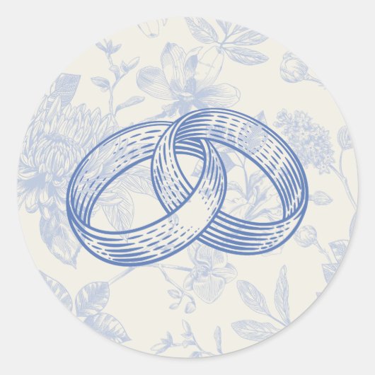 Rich Blue French Floral Toile Floral Ronde Sticker (Voorkant)