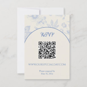 Rich Blue French Floral Toile Floral RSVP Kaartje