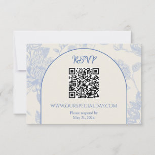 Rich Blue French Floral Toile Floral RSVP Kaartje