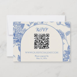 Rich Blue French Floral Toile Floral RSVP Kaartje