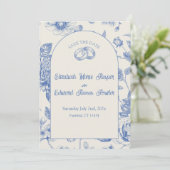 Rich Blue French Floral Toile Floral Save the Date Kaart (Staand voorkant)