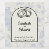Rich Blue French Floral Toile Floral Wijn Etiket (Enkel label)
