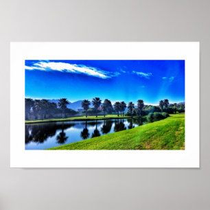 Rich Blue Green Landscape Palms Lake Golf Poster