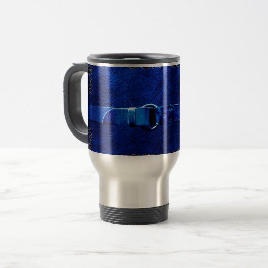 Rich Blue Travel Mug Wrap leder & Belt Rich Blue Reisbeker (Voorkant links)