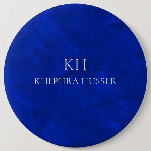 Rich Blue Waterverf Monogram Ronde Button 6,0 Cm (Voorkant)