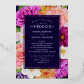 Rich Bouquets Paars Blue Roze Rose Gold Wedding Folie Uitnodiging (Achterkant)