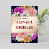 Rich Bouquets Paars Blue Roze Rose Gold Wedding Folie Uitnodiging (Staand Voorkant)