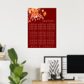 Rich Bourgondië Bloemen Trouwstoel Grafiek Poster (Thuiskantoor)