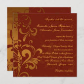 Rich Brick Red en Gold Reverse Swirl Square Kaart (Voorkant / Achterkant)