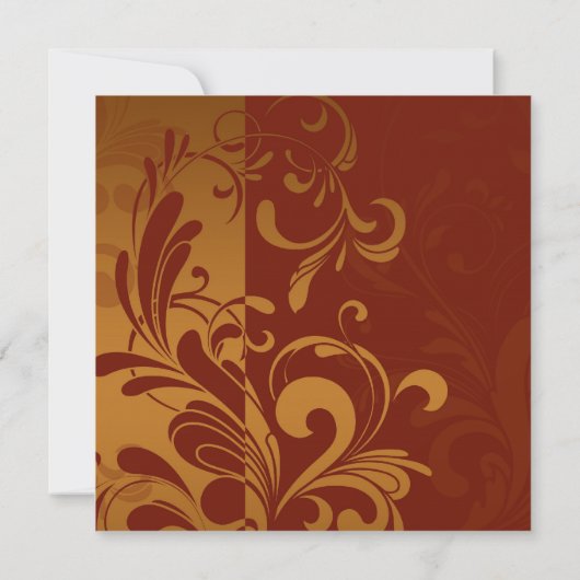 Rich Brick Red en Gold Reverse Swirl Square Kaart (Achterkant)