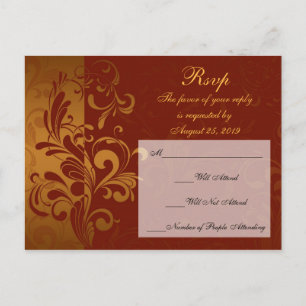 Rich Brick Red / Gold Reverse Swirl RSVP Antwoord Uitnodiging Briefkaart
