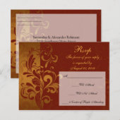 Rich Brick Red / Gold Reverse Swirl RSVP Antwoord Uitnodiging Briefkaart (Voorkant / Achterkant)