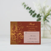 Rich Brick Red / Gold Reverse Swirl RSVP Antwoord Uitnodiging Briefkaart (Staand voorkant)