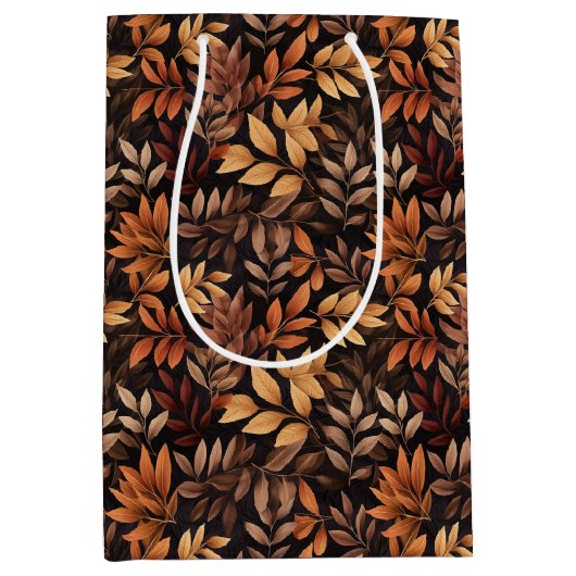 Rich Brown Golden Rustic Burnt Orange Fall Leaf Medium Cadeauzakje (Voorkant)