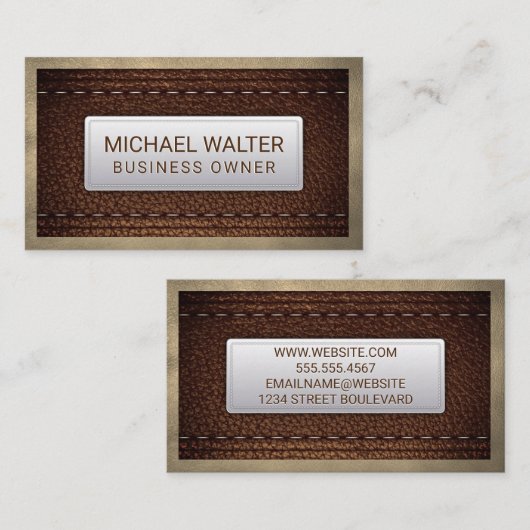 Rich Brown Leather Stitched | Ledergrens Visitekaartje (Voorkant / Achterkant)