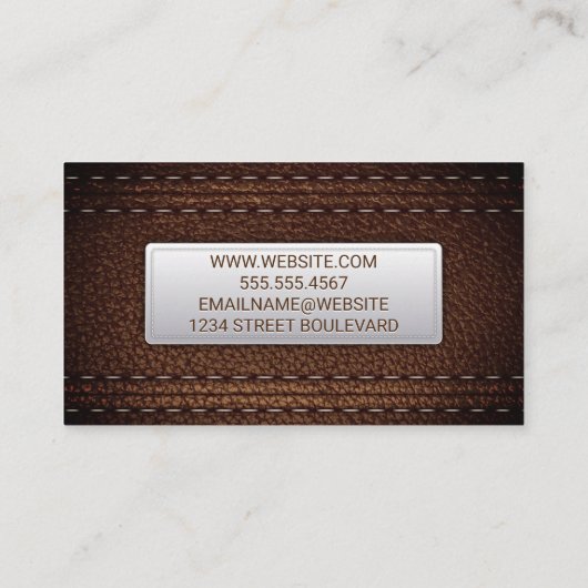 Rich Brown Leather Stitched Visitekaartje (Achterkant)