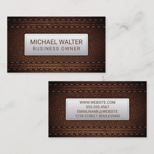 Rich Brown Leather Stitched Visitekaartje (Voorkant / Achterkant)