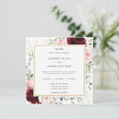 Rich Burgundy Blush Pink Floral Wedding Square Kaart (Staand voorkant)