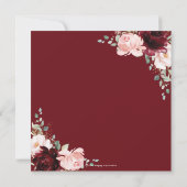 Rich Burgundy Blush Pink Floral Wedding Square Kaart (Achterkant)
