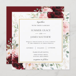 Rich Burgundy Blush Pink Floral Wedding Square Kaart