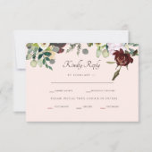Rich Burgundy & Blush Wedding RSVP Kaartje (Voorkant)