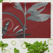 Rich Burgundy & Gray Artistic Waterverf Leaves Theedoek (Gevouwen)