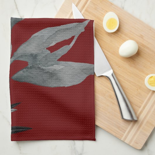 Rich Burgundy & Gray Artistic Waterverf Leaves Theedoek (Quarter Fold)