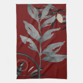 Rich Burgundy & Gray Artistic Waterverf Leaves Theedoek (Verticaal)