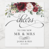 Rich Burgundy Red Blush Pink Floral Wedding Wijn Etiket (Enkel label)