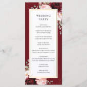 Rich Burgundy Red Blush Roses Floral Wedding Programmakaart (Achterkant)