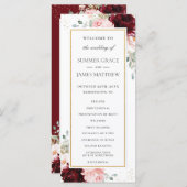 Rich Burgundy Red Blush Roses Floral Wedding Programmakaart (Voorkant / Achterkant)