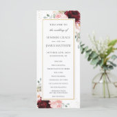 Rich Burgundy Red Blush Roses Floral Wedding Programmakaart (Staand voorkant)