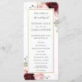 Rich Burgundy Red Blush Roses Floral Wedding Programmakaart (Voorkant)