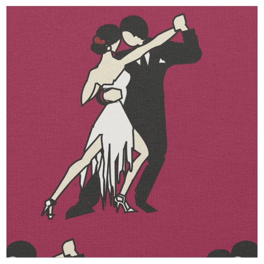 Rich Burgundy Retro Tango Dancers Stof (Close Up)