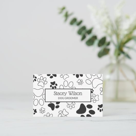 Rich Charcoal Paw Print Hond Walker | oppas Visitekaartje (Staand voorkant)