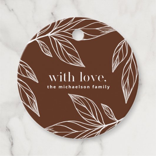 Rich Chocolate Brown Leaves Love with Name Bedankjes Labels (Voorkant)